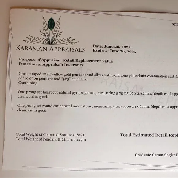 Natural Garnet Heart Pendant Necklace - 10KT - Picture 7 of 8